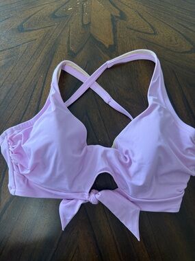 Light Pink/purple Tie-Front Bikini Top- 36DD